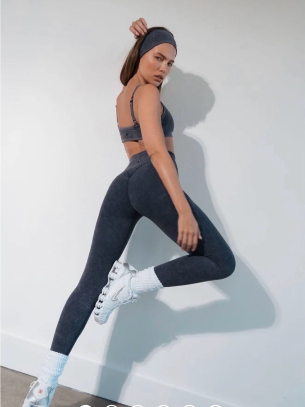 Seamless Ribbed High-Rise Leggings - Charcoal